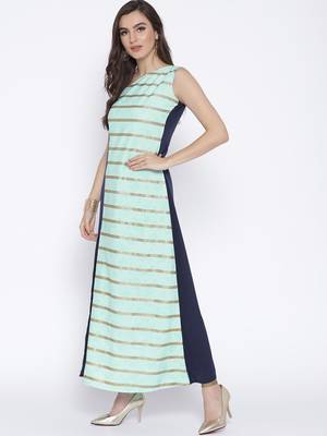 Blue printed crepe kurta 4