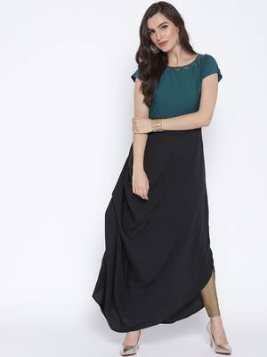 Black printed crepe kurta 1