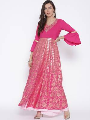Pink printed crepe kurta 1