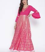 Pink printed crepe kurta