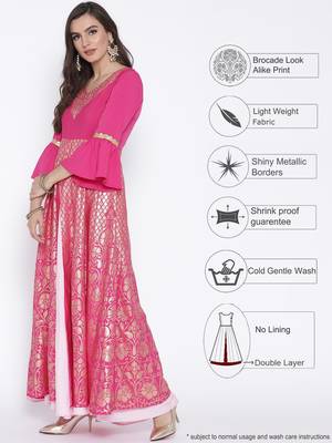 Pink printed crepe kurta 3