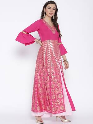 Pink printed crepe kurta 4