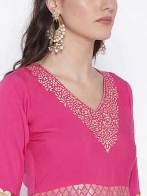 Pink printed crepe kurta 5