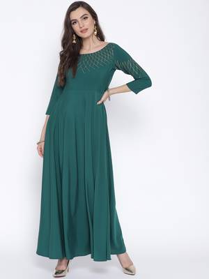 Turquoise printed crepe kurta 1