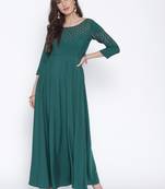 Turquoise printed crepe kurta