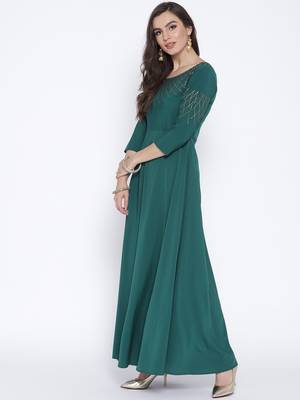 Turquoise printed crepe kurta 4