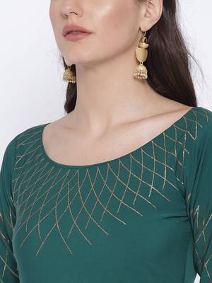 Turquoise printed crepe kurta 5