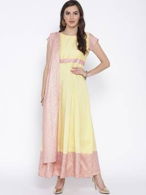 Yellow printed polyester kurta 1