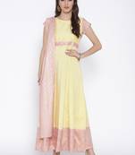 Yellow printed polyester kurta