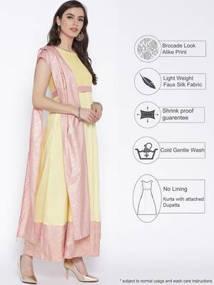 Yellow printed polyester kurta 3