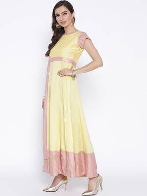 Yellow printed polyester kurta 4