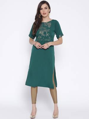 Turquoise printed crepe kurta 1