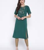 Turquoise printed crepe kurta