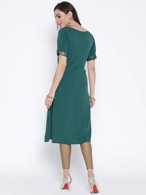 Turquoise printed crepe kurta 2
