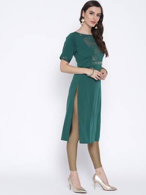 Turquoise printed crepe kurta 4