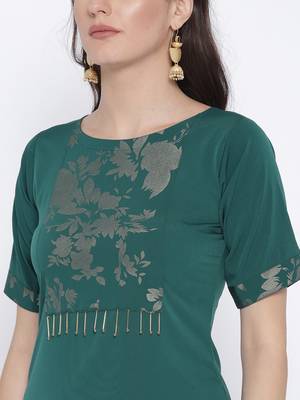 Turquoise printed crepe kurta 5