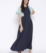 Blue printed crepe kurta