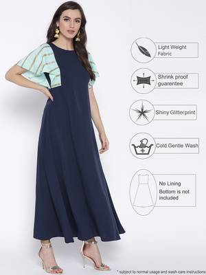 Blue printed crepe kurta 4