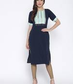 Blue printed crepe kurta