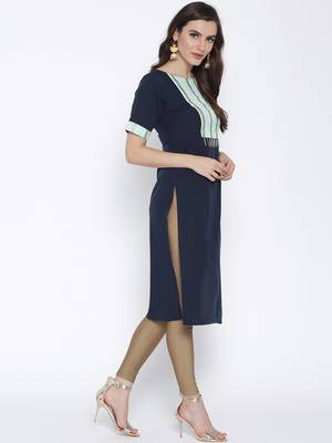 Blue printed crepe kurta 4