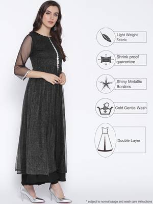 Black printed net kurta 3