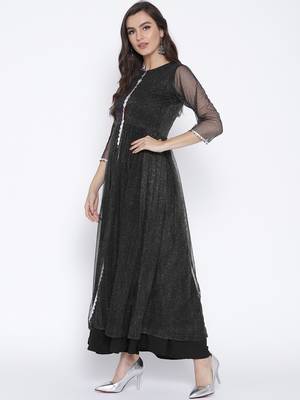 Black printed net kurta 4