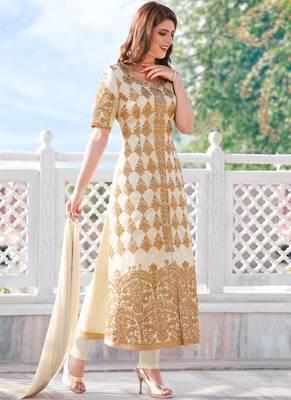 White Embroidered Cotton Salwar With Dupatta 1