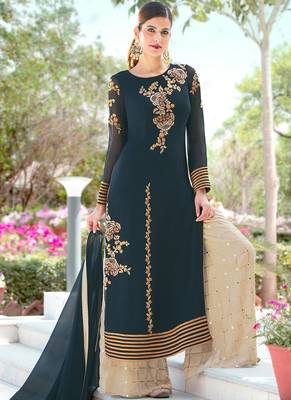 Blue Embroidered Faux Georgette Salwar With Dupatta 1
