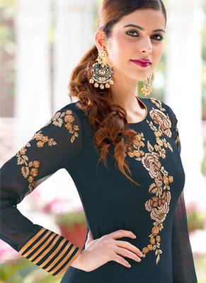 Blue Embroidered Faux Georgette Salwar With Dupatta 2