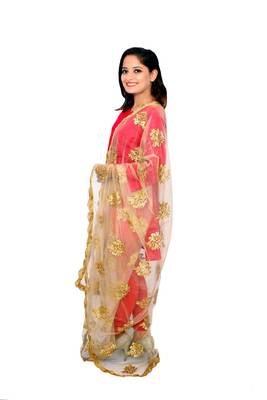 Golden net dupatta with embroidery work 2