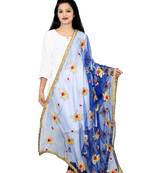 Blue net dupatta with embroidery work
