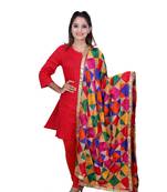 Multi colour triagle design with phulkari embroidery work