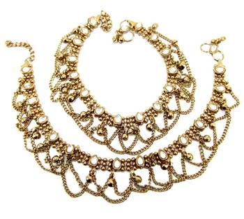 Traditional gold plated kundan anklet oa8 1