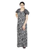 Black and white colour floral design printed square neck cotton nighty for ladies free size nightwear