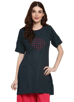 Blue printed cotton kurti 1