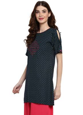 Blue printed cotton kurti 3