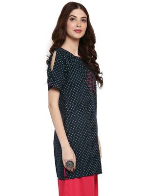 Blue printed cotton kurti 4