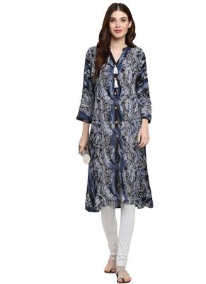 Grey printed viscose kurti 1