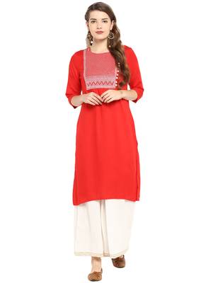 Red plain rayon kurti 1