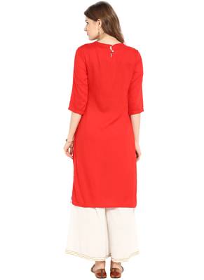Red plain rayon kurti 2