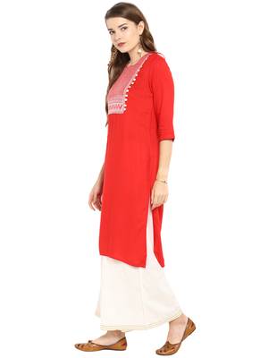 Red plain rayon kurti 3