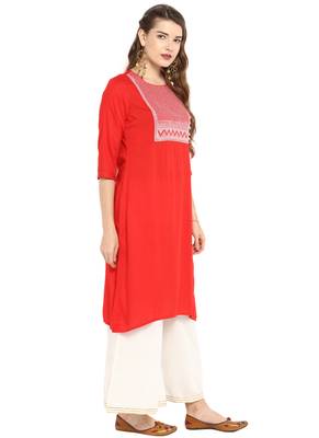 Red plain rayon kurti 4