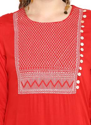 Red plain rayon kurti 5