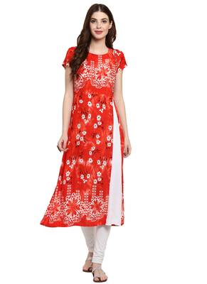 Red printed viscose kurti 1