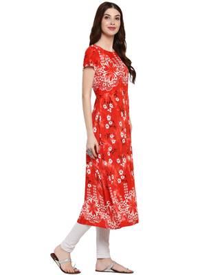 Red printed viscose kurti 4
