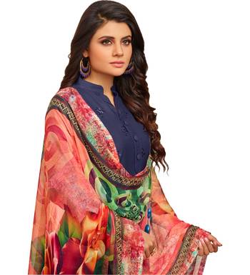 Navy Blue Cambric Cotton Printed & Embroidered Women's Palazzo Suit 2