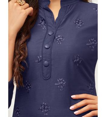 Navy Blue Cambric Cotton Printed & Embroidered Women's Palazzo Suit 4