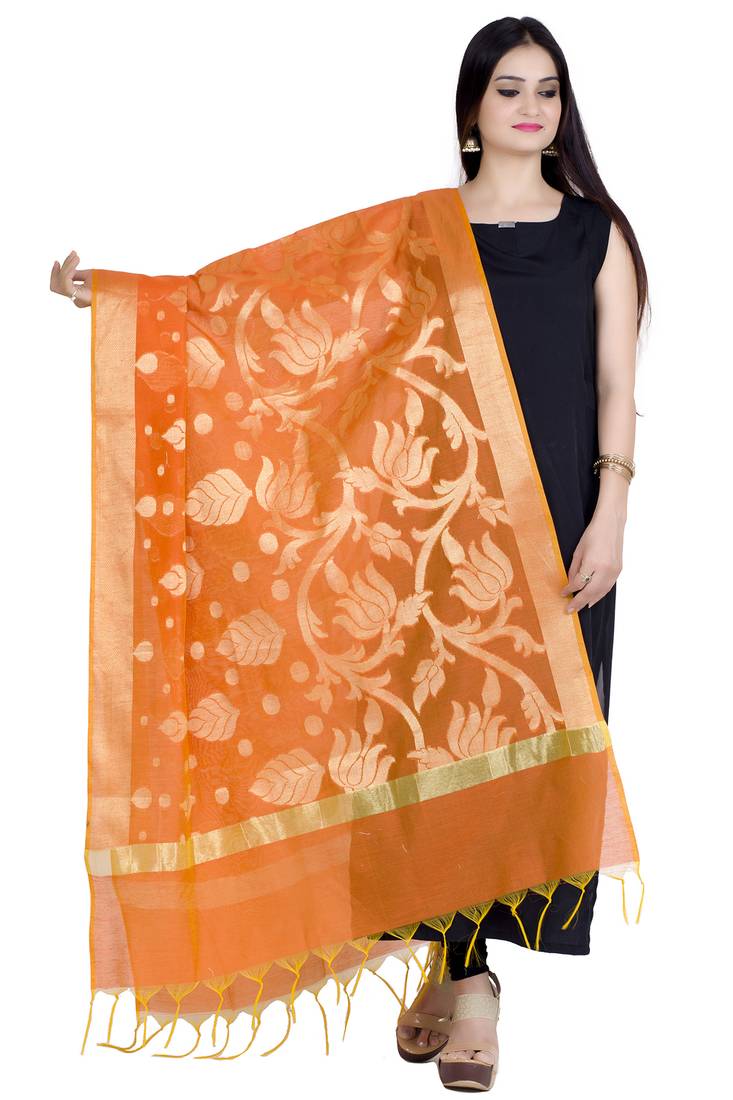 orange Banarasi Chanderi Dupatta