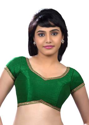 Green dupion silk unstitched blouse fabric 1