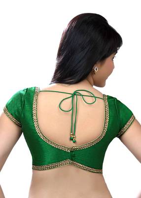 Green dupion silk unstitched blouse fabric 2